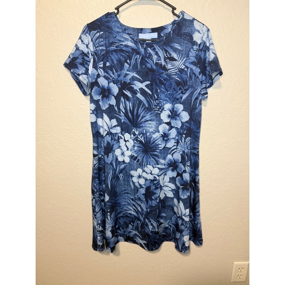 Palm Groves Blue Floral Print Short Sleeve Casual Dress